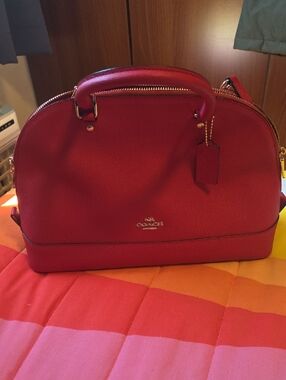 Coach Red Dome Satchel with Gold-Tone Hardware